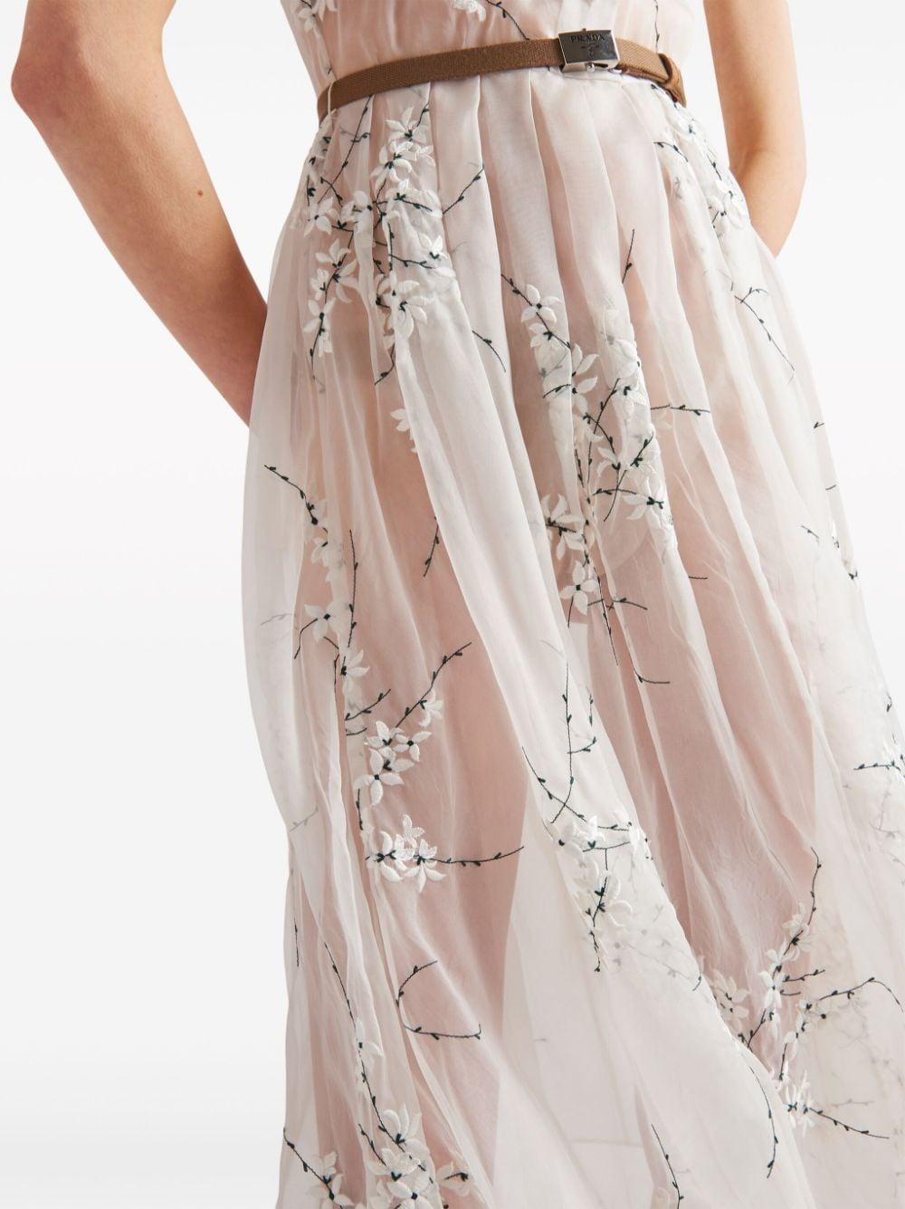 Floral-embroidered silk midi dress<BR/><BR/><BR/> P3L88R 14KFF0009 PRADA