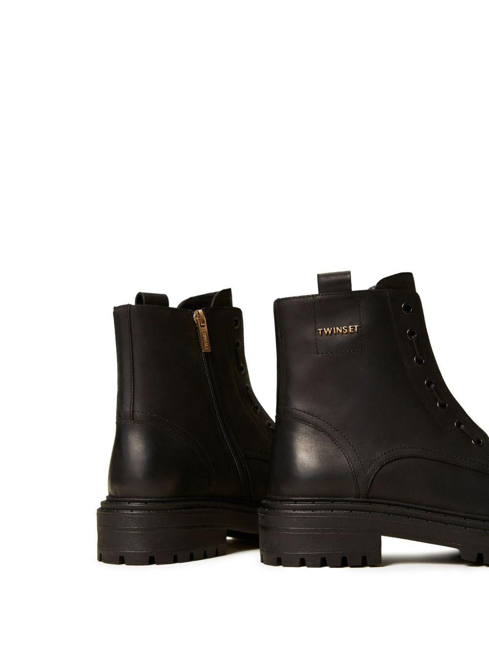 Leather chunky boots with logo 252TCP184 00006 TWINSET