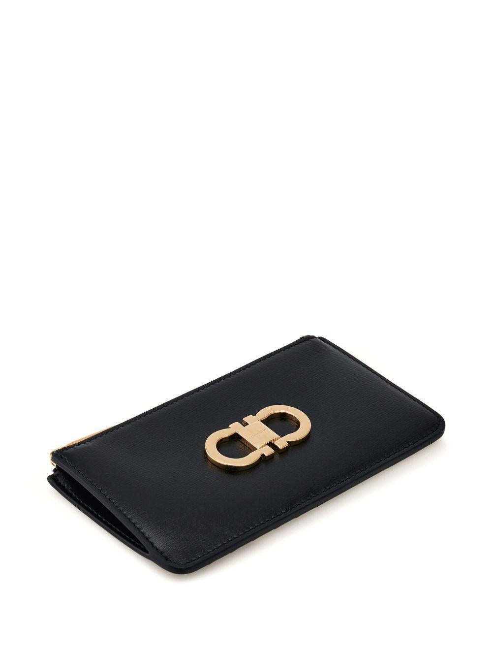 Gancini leather cardholder<BR/><BR/><BR/> PORTA CARTE 770767NERO FERRAGAMO