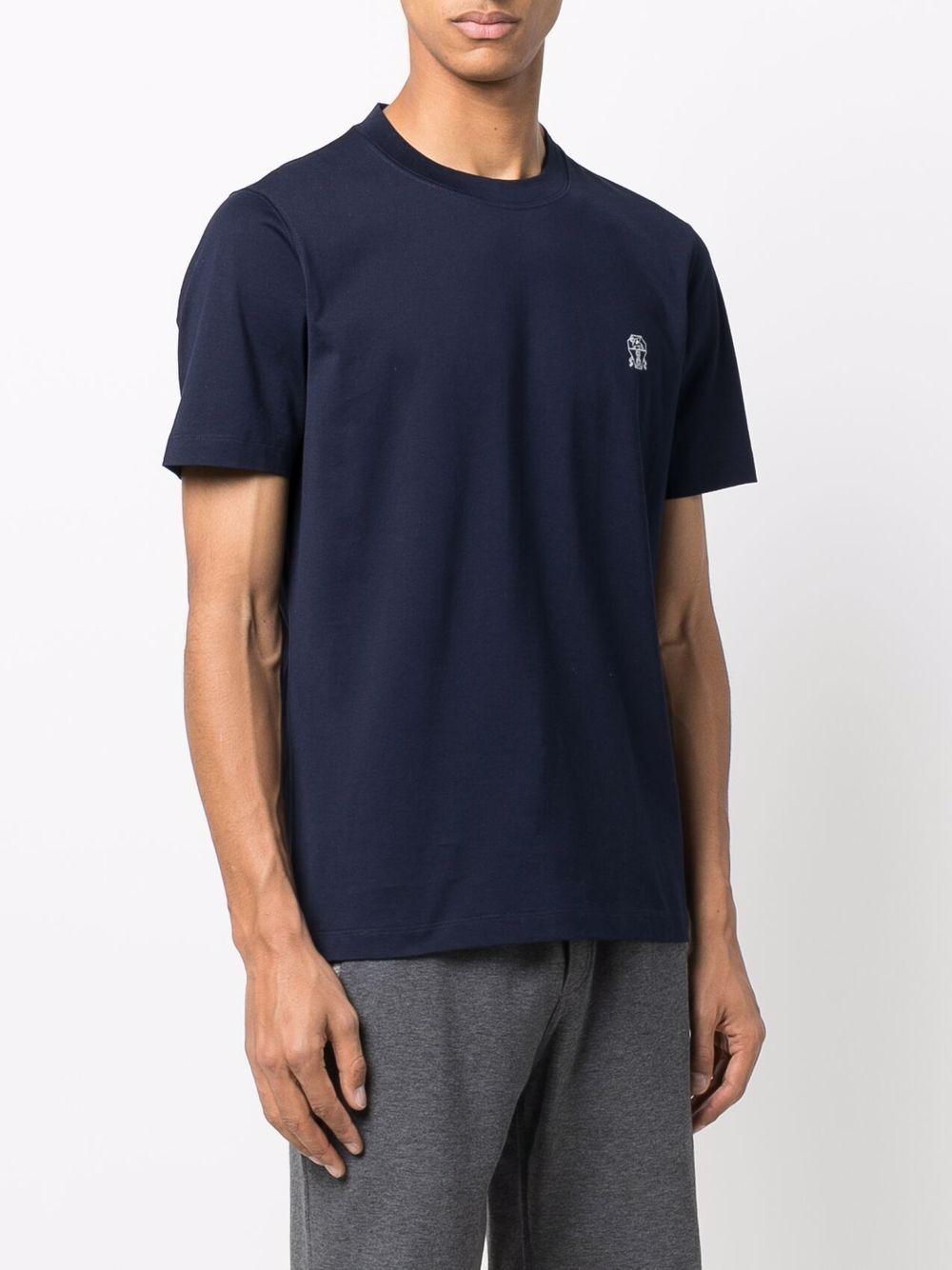 Dark blue cotton logo-print crewneck T-shirt M0T618440 CU669 BRUNELLO CUCINELLI