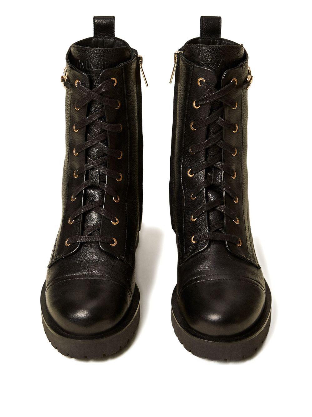 Leather combat boots with chain and Oval T 252TCP150 00006 TWINSET