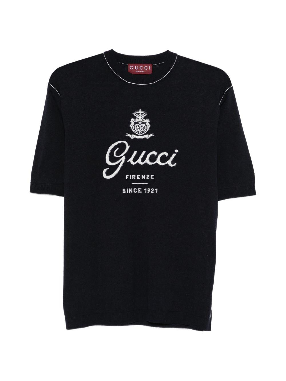Knit silk linen T-shirt with intarsia 851828 XKFC84041 GUCCI