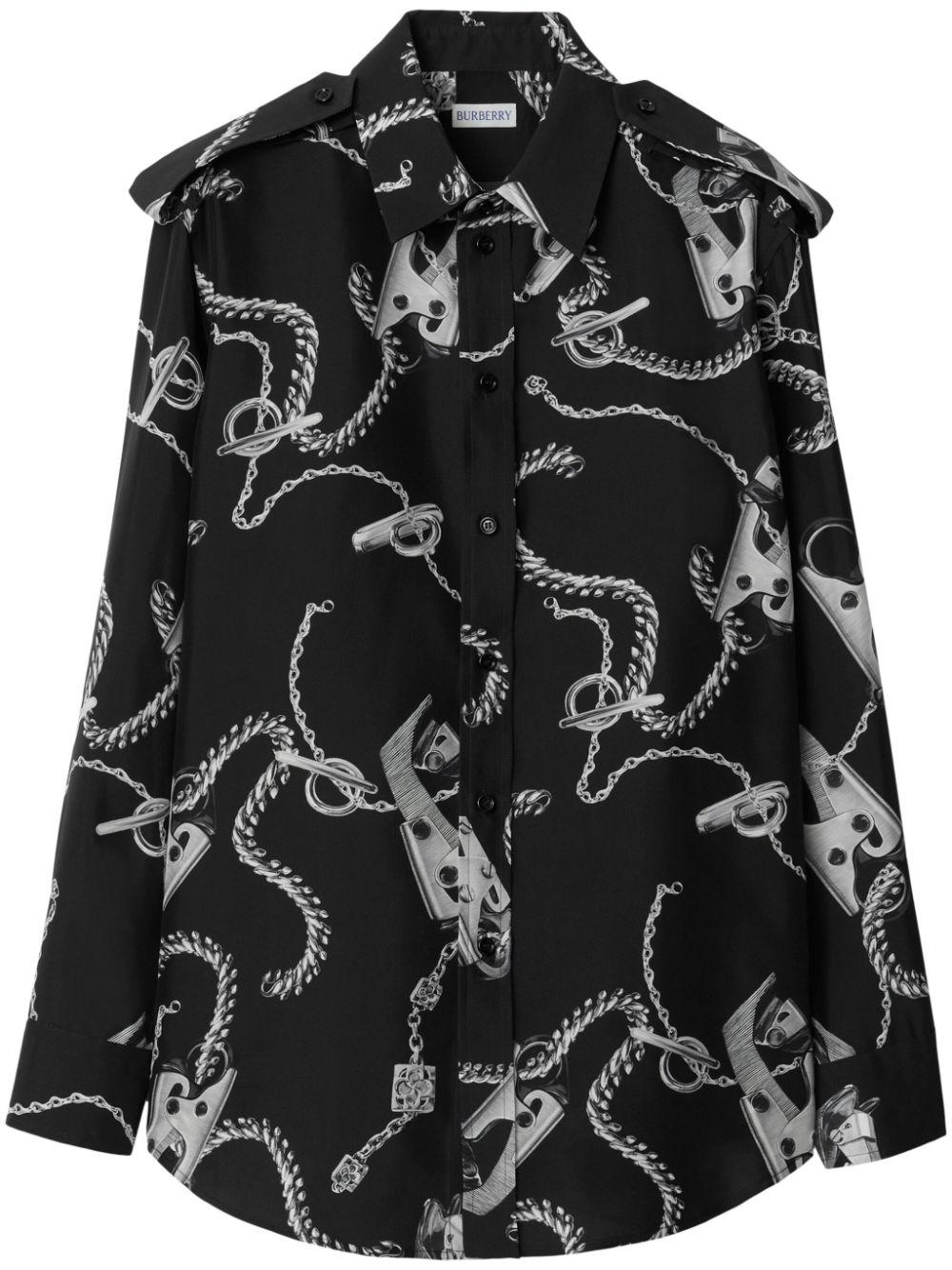 Knight Hardware silk shirt<BR/><BR/><BR/> 8088942 SILVERBLACK BURBERRY