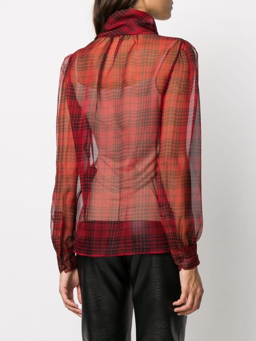 Red silk semi-sheer bow-detail silk blouse 641585 Y8B866041 SAINT LAURENT
