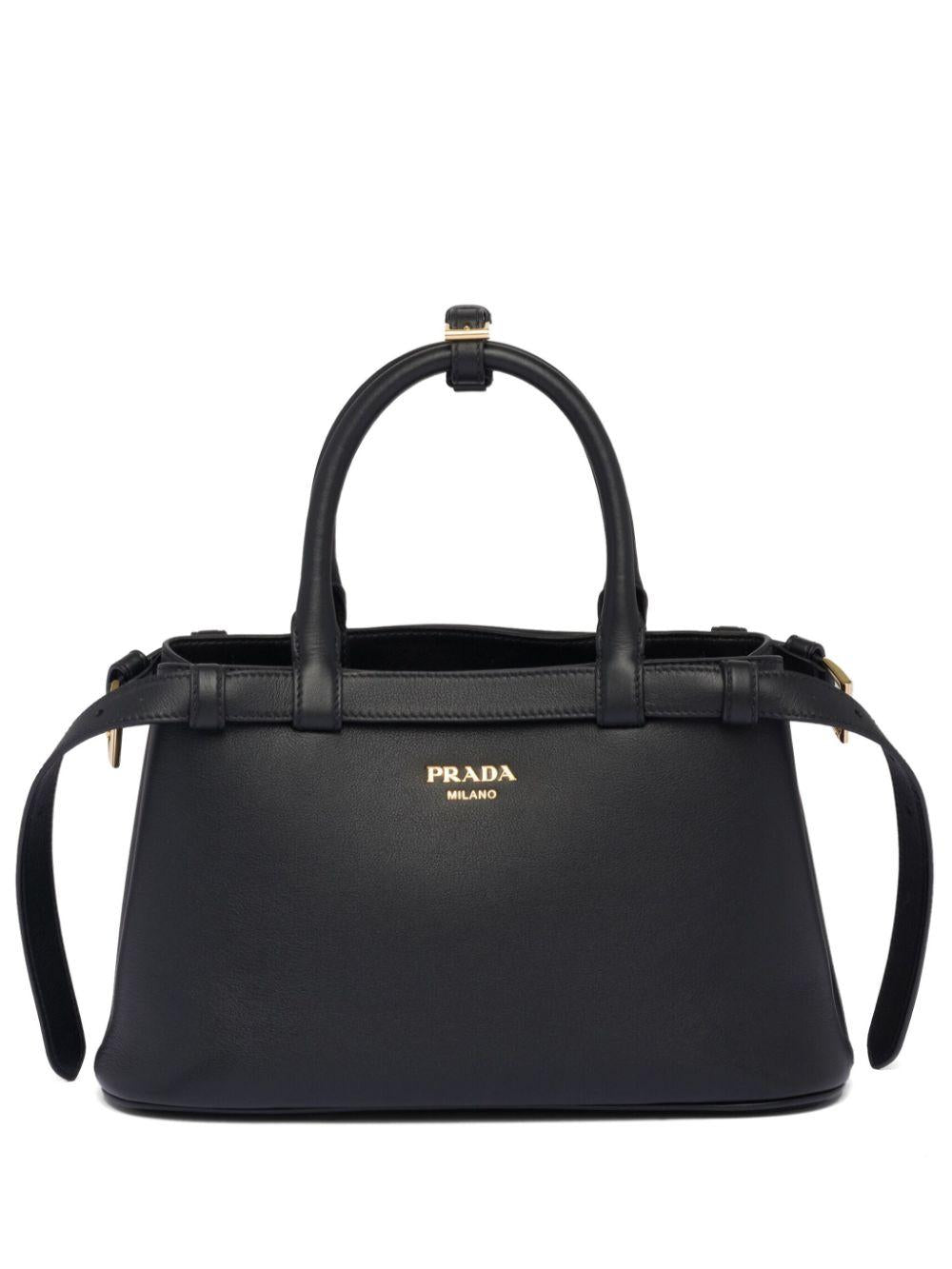 Logo-lettering leather tote bag<BR/><BR/><BR/> 1BA418 2CYSF0002 PRADA