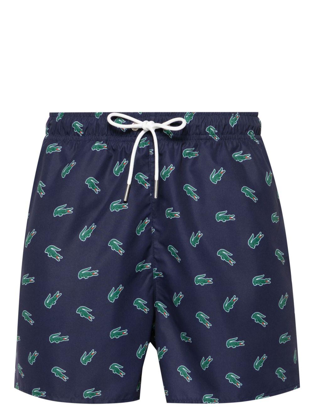 Blue Crocodile-print drawstring swim shorts MH7188 QRN LACOSTE