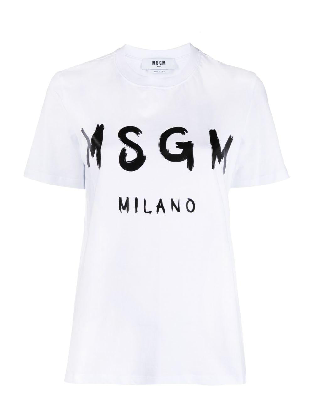 Bright-white/black cotton logo-print short-sleeved T-shirt 2000MDM510 20000201 MSGM