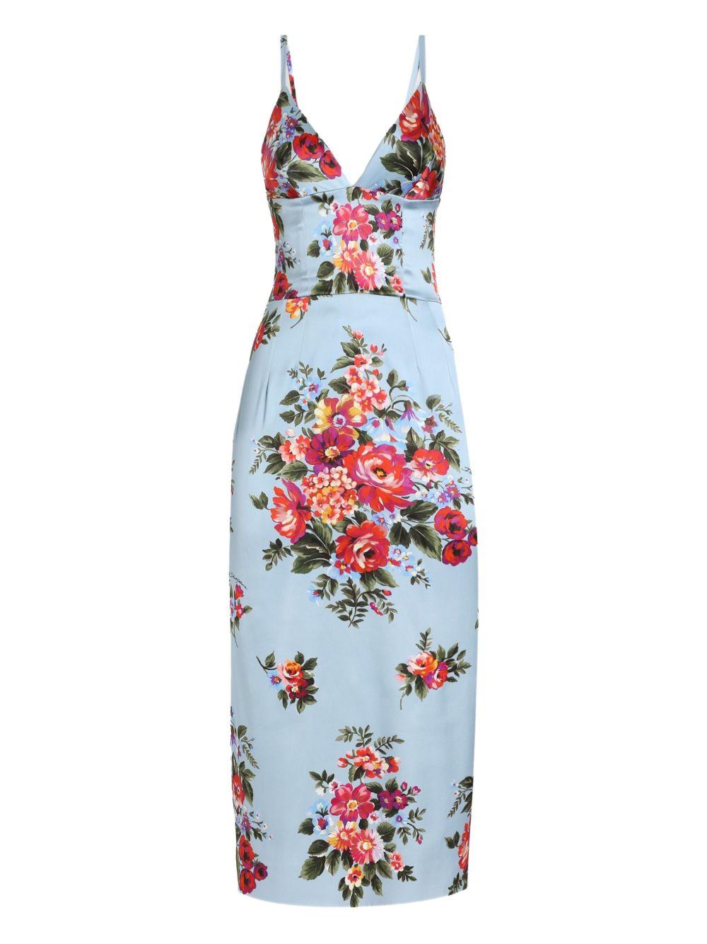 Flower bouquet-print satin dress F610GT FSICEHC5ZO DOLCE & GABBANA
