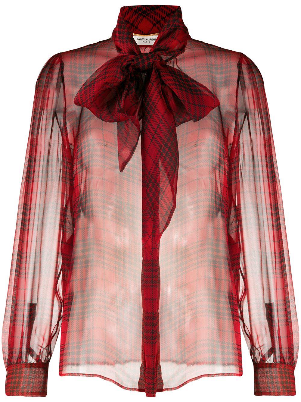 Red silk semi-sheer bow-detail silk blouse 641585 Y8B866041 SAINT LAURENT