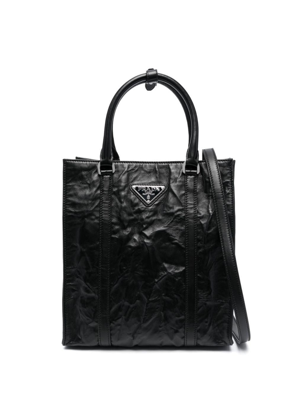 Logo-plaque crinkle-effect tote bag 1BG458 UVLF0002 PRADA