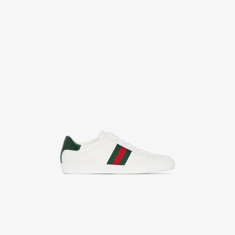 Sneakers 'Ace' in pelle bianca e dettagli verdi 387993 A38309071 GUCCI