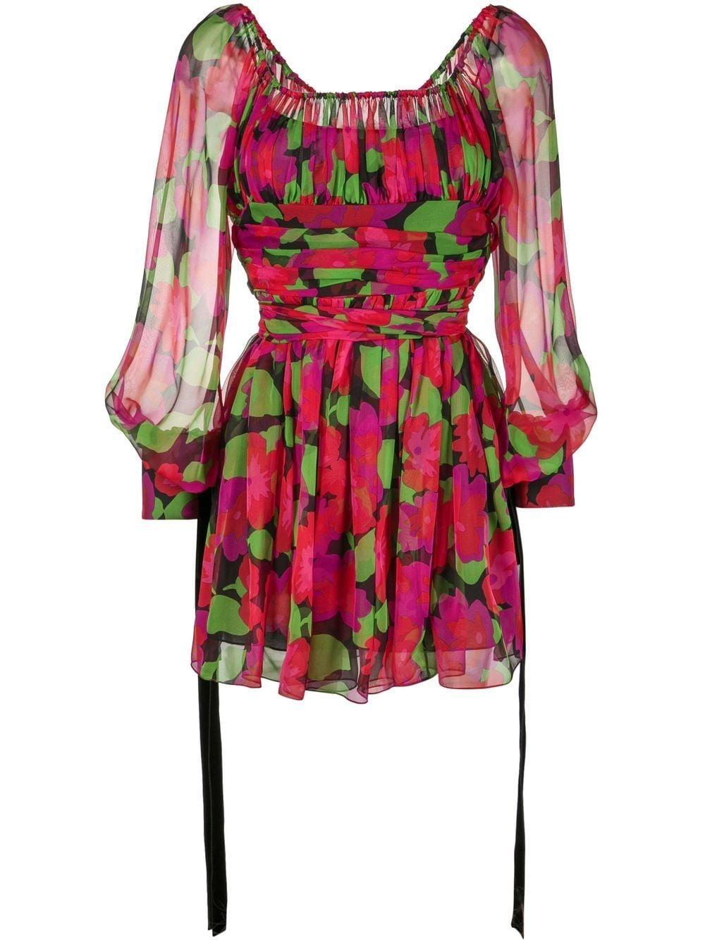 Floral-print long-sleeve mini dress 680641Y3E16 1052 SAINT LAURENT