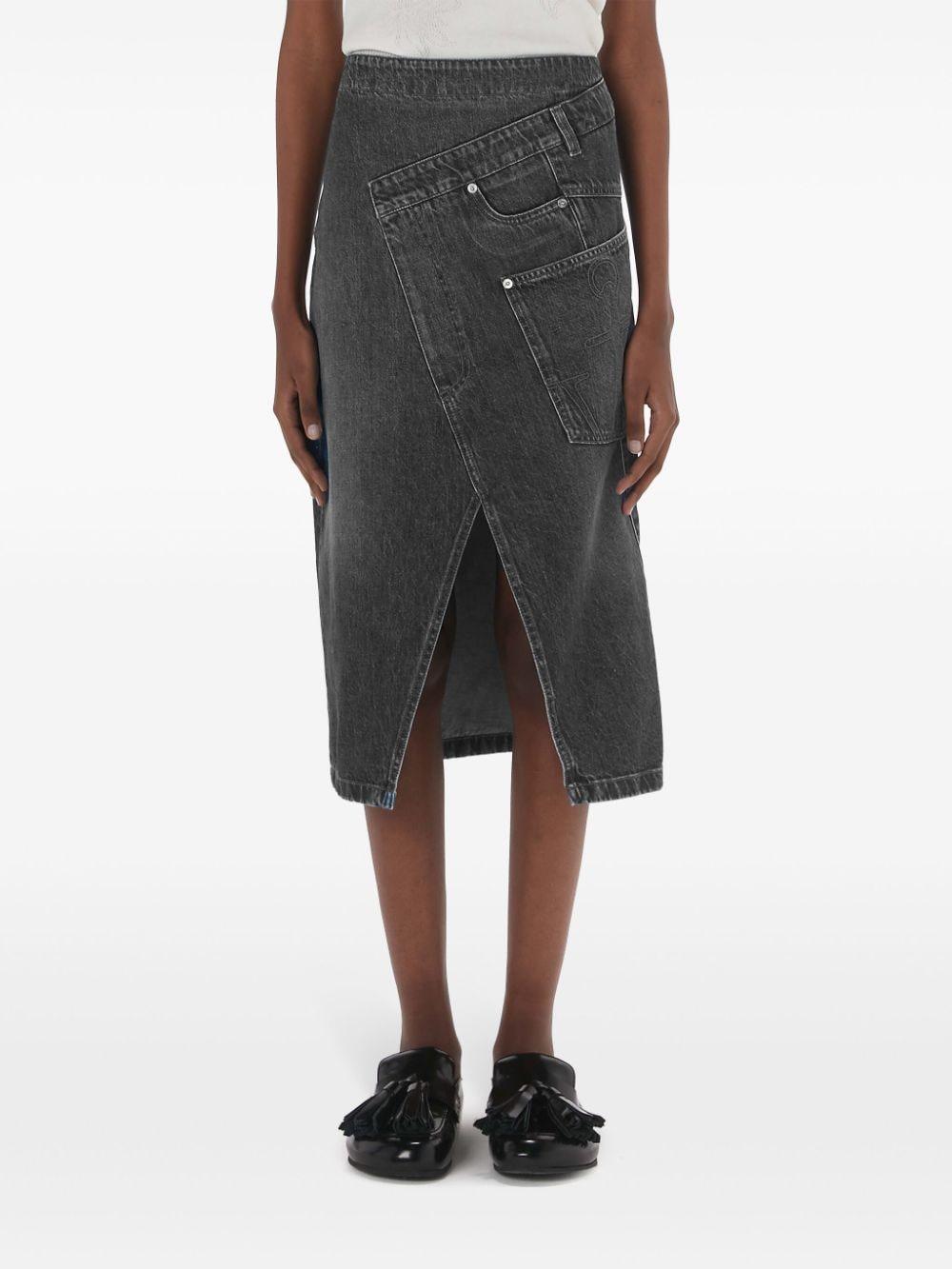 Twisted denim midi skirt<BR/><BR/><BR/> DK0023 PG1195929 JW ANDERSON