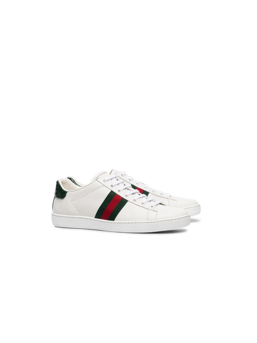 Sneakers 'Ace' in pelle bianca e dettagli verdi 387993 A38309071 GUCCI