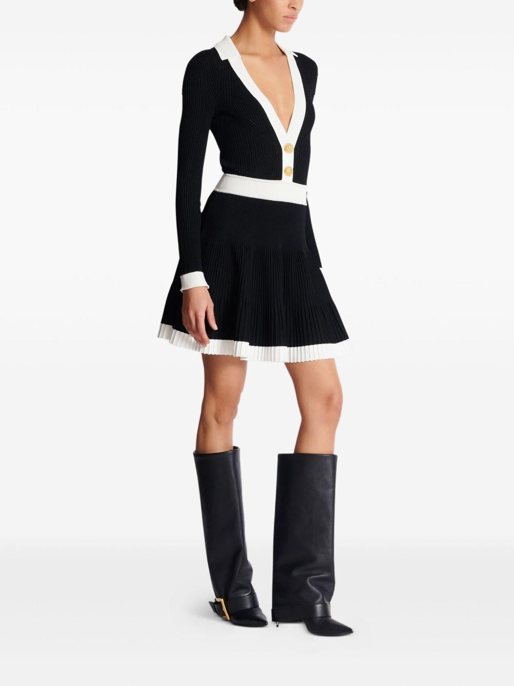 Two-tone stretch knit mini dress FF1R9858Ki64 EAB BALMAIN