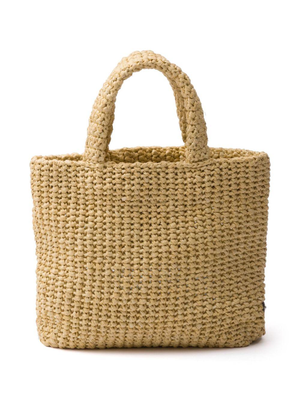 Logo-embroidered straw tote bag<BR/><BR/><BR/><BR/><BR/><BR/><BR/> 1BG422 2C2TF0018 PRADA