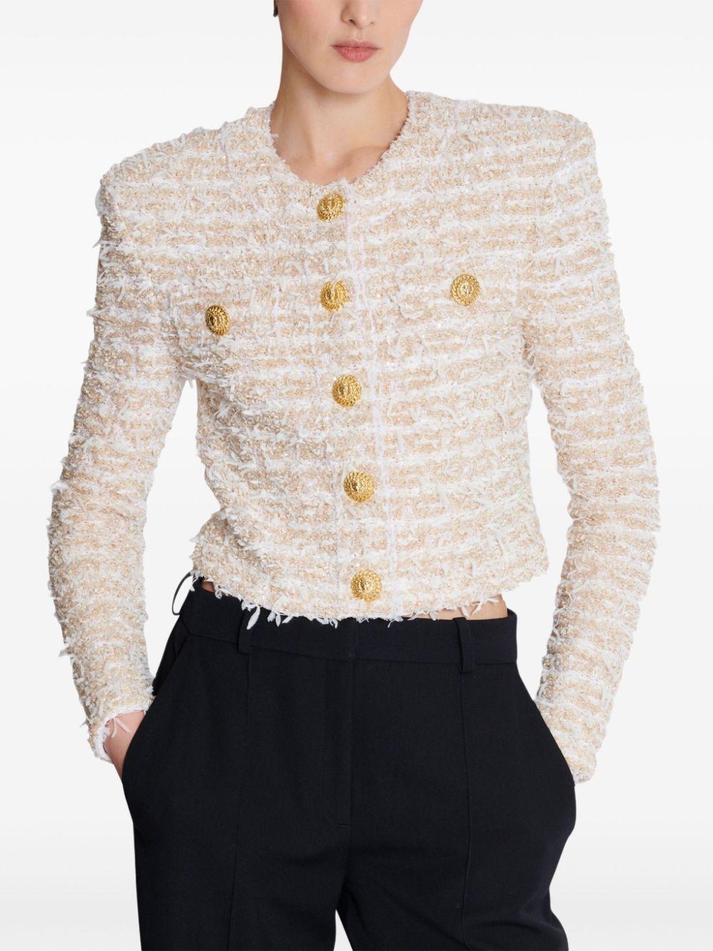 Cropped tweed jacket<BR/><BR/><BR/> EF1SK248KB19 GAD BALMAIN