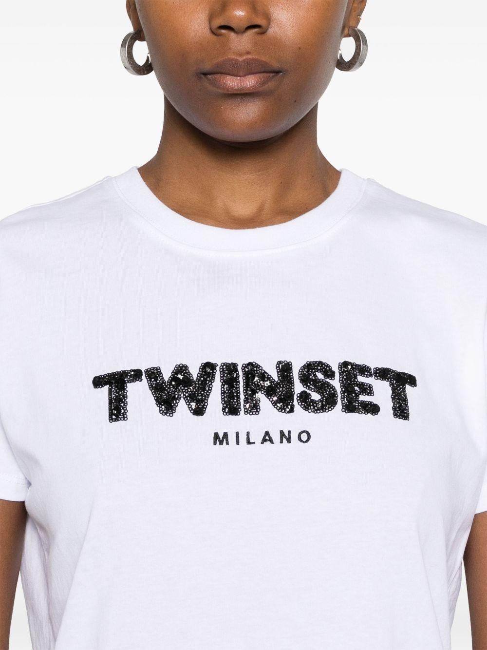 Sequinned-logo T-shirt<BR/><BR/><BR/> 251TP2070 00001 TWINSET