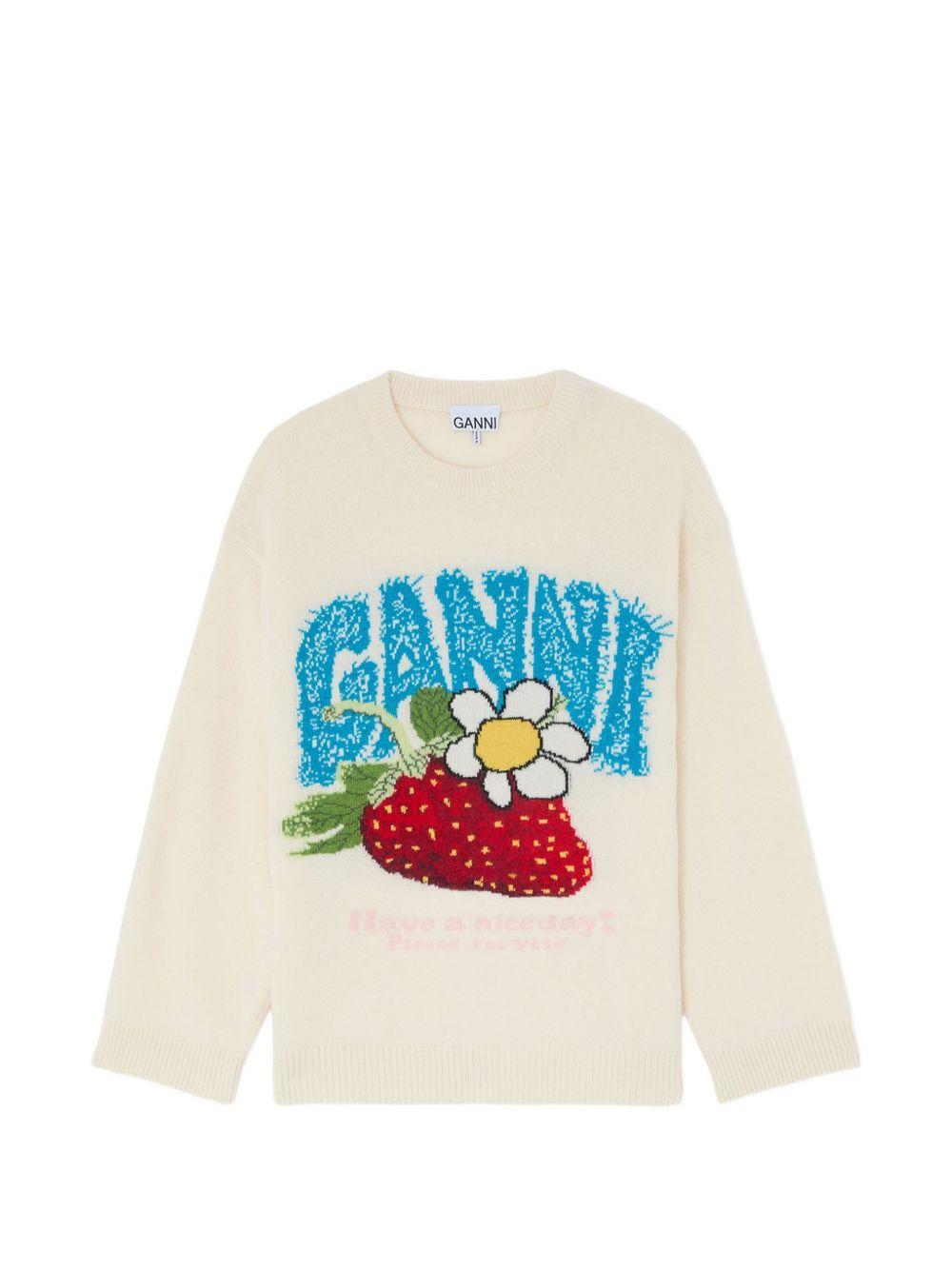Oversized Jumper with Strawberry A1150015 135 GANNI