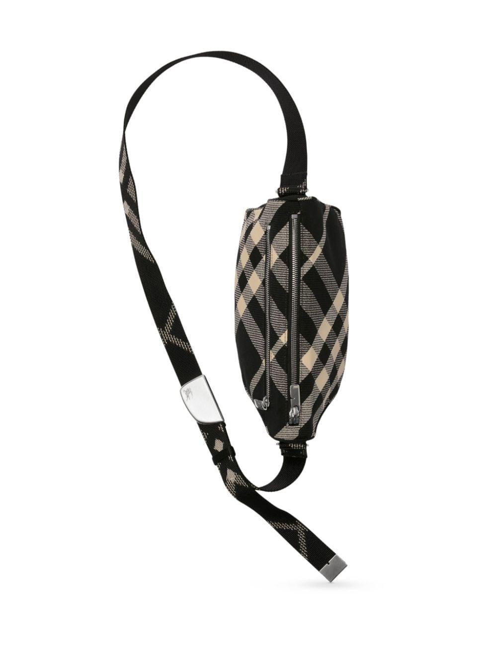 Small Shield checked messenger bag<BR/><BR/><BR/> 8089301 BLACK BURBERRY