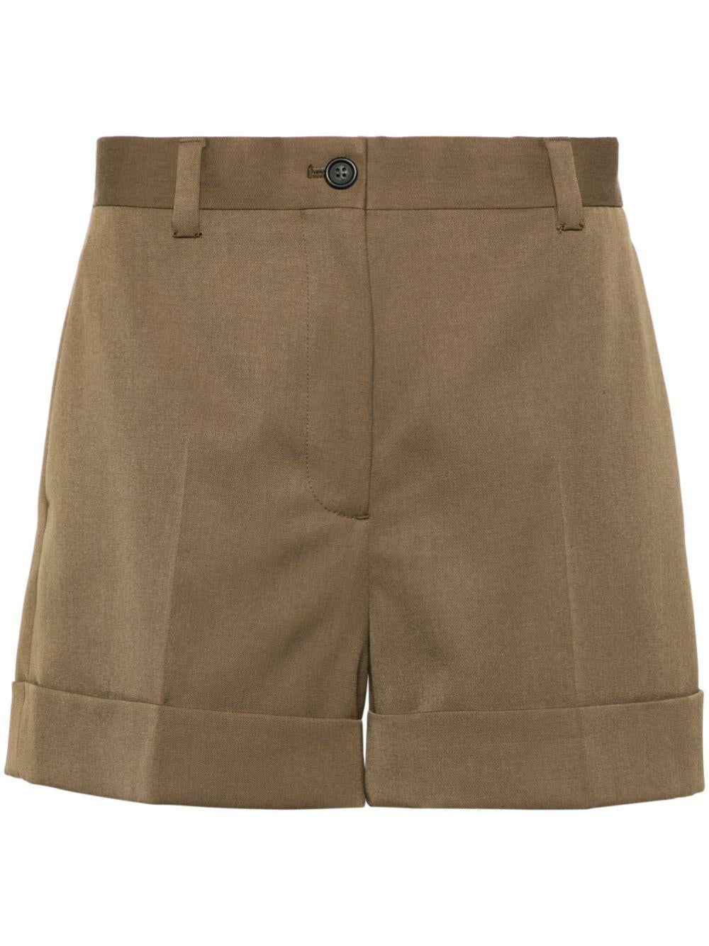 Logo-patch wide-leg tailored shorts<BR/><BR/><BR/> MP1737 108NF0594 MIU MIU