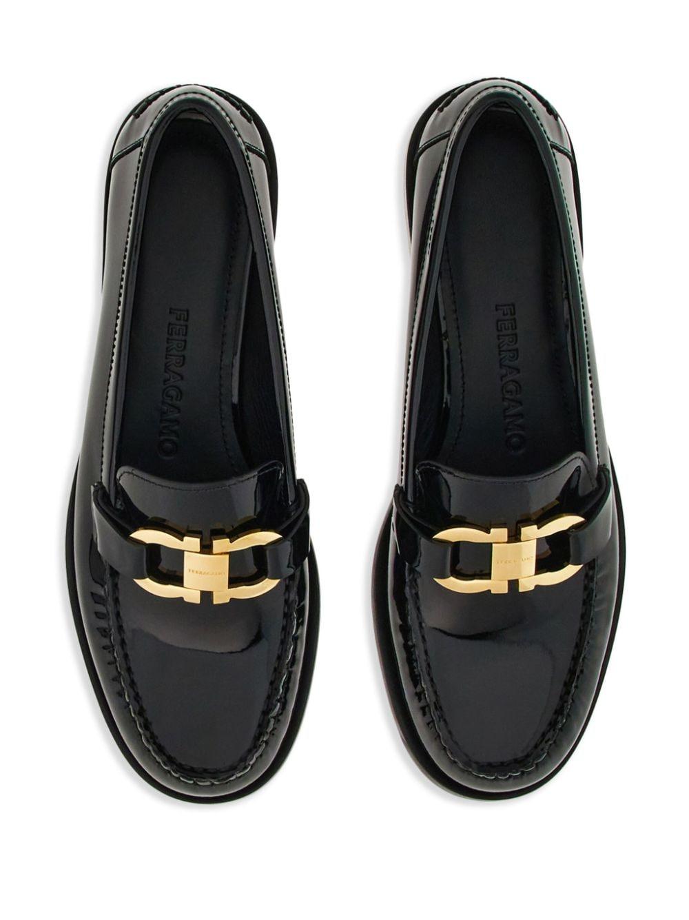Gancini-buckle leather loafers<BR/><BR/> MARYAN 0769302NERO FERRAGAMO