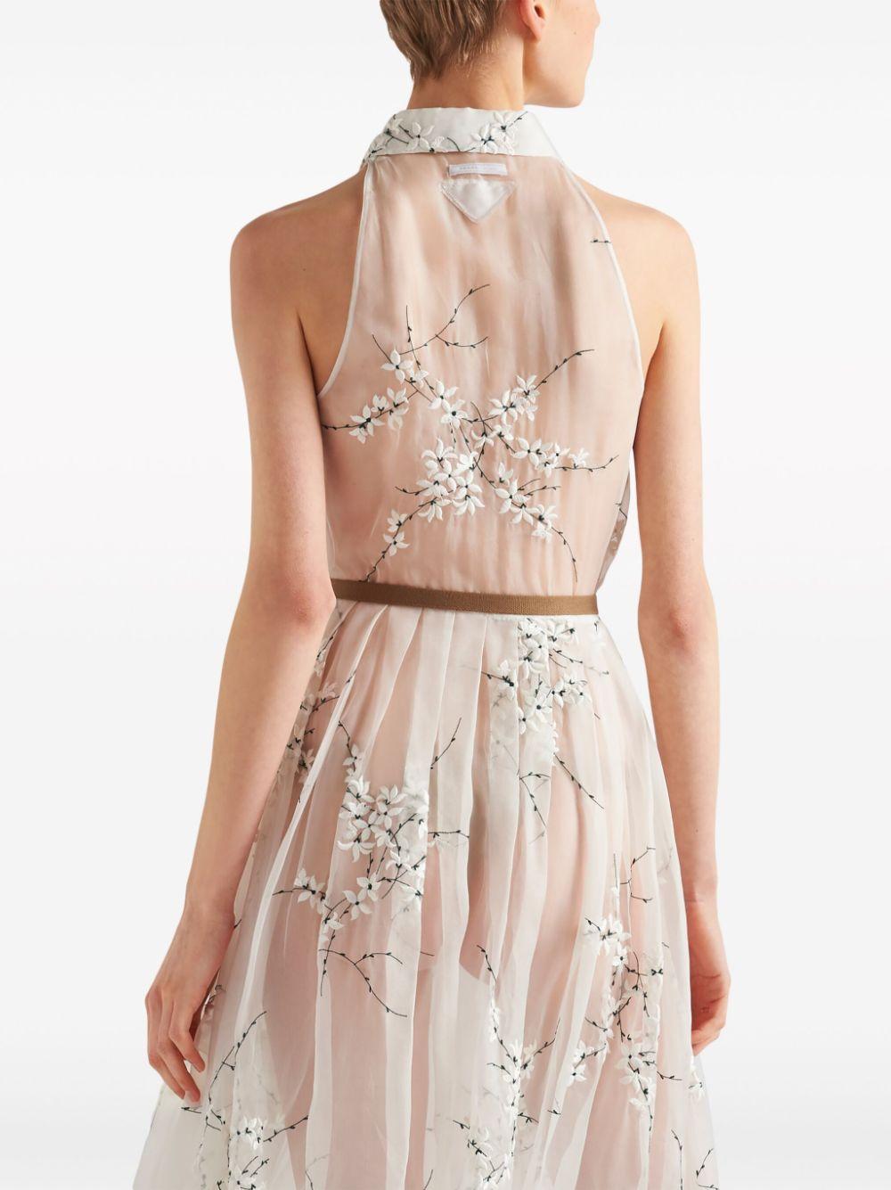 Floral-embroidered silk midi dress<BR/><BR/><BR/> P3L88R 14KFF0009 PRADA