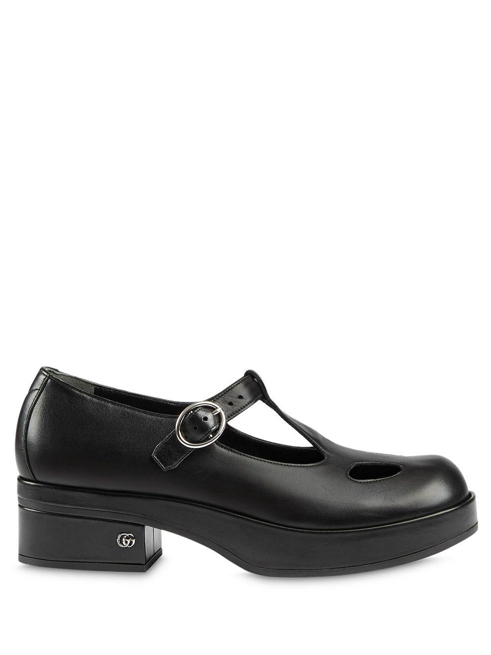 Mary Janes in pelle colore nero con tacco scultura 635673 BKO001000 GUCCI