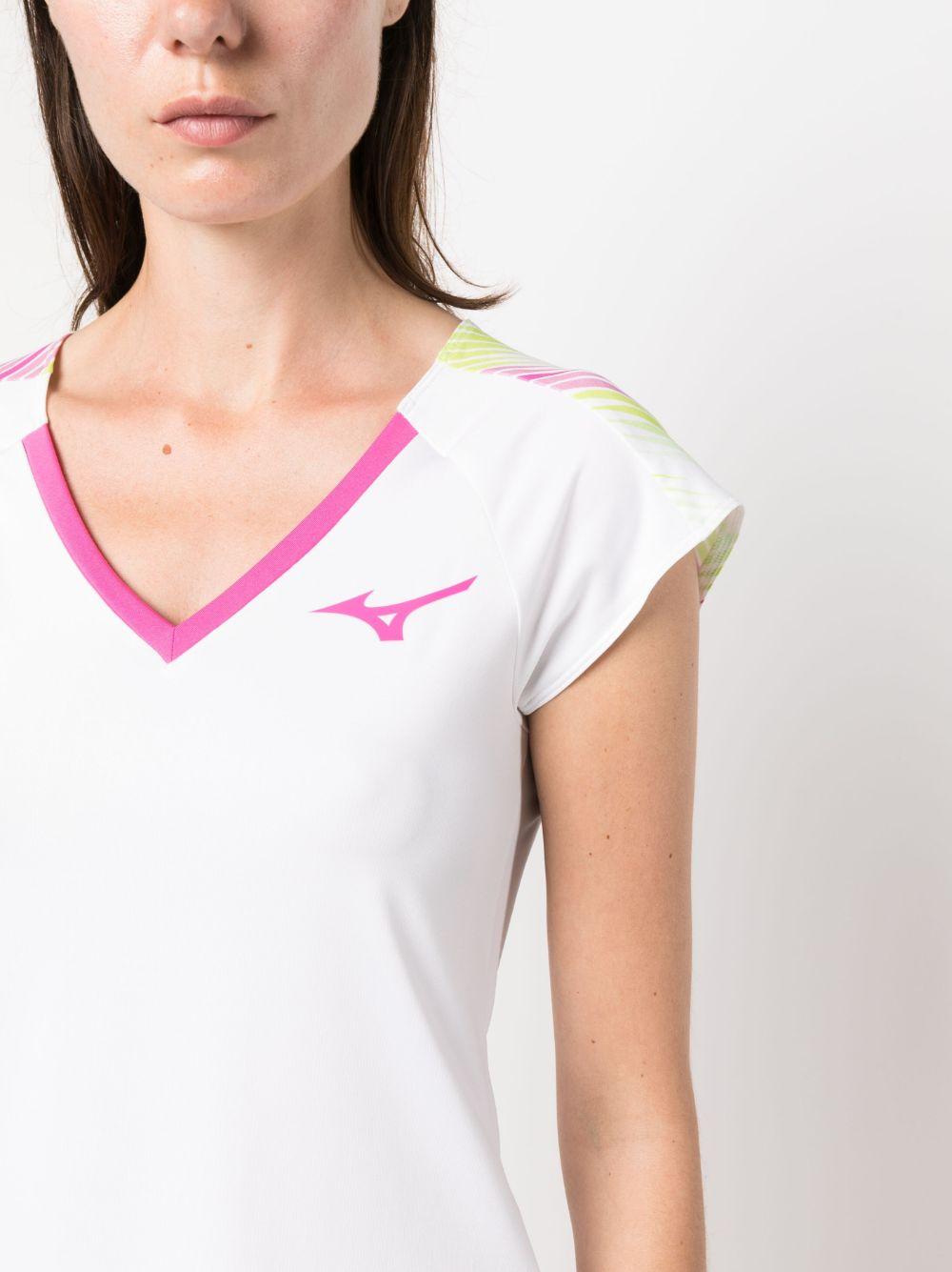 Logo-print V-neck T-shirt 62GAA20198 WHITE/FUCHSIA MIZUNO