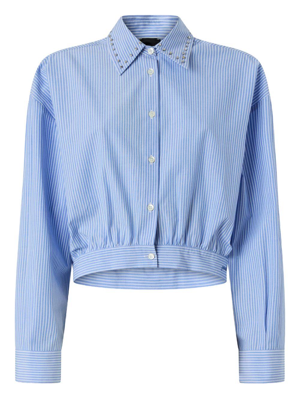 Striped cropped shirt with jewel collar 106277 A32RZE5 PINKO