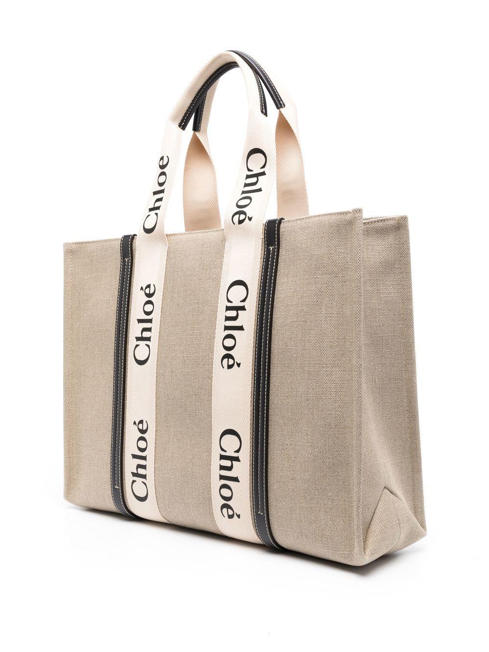 Large Woody linen tote bag CHC22AS382I26 91J CHLOÉ
