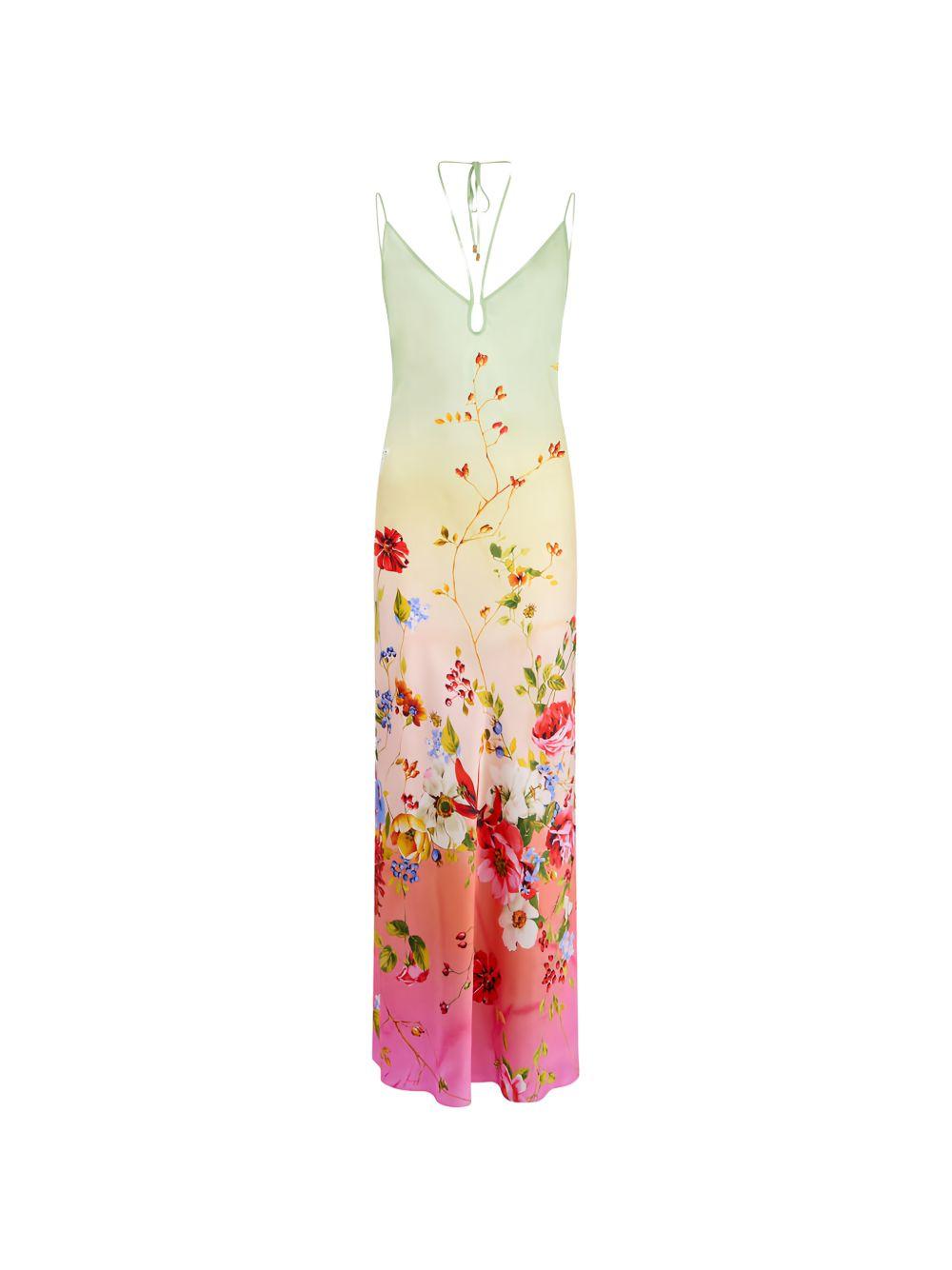 Maxi Dress with Miami Flowers Print WQT132 TYR32D0509 ROBERTO CAVALLI