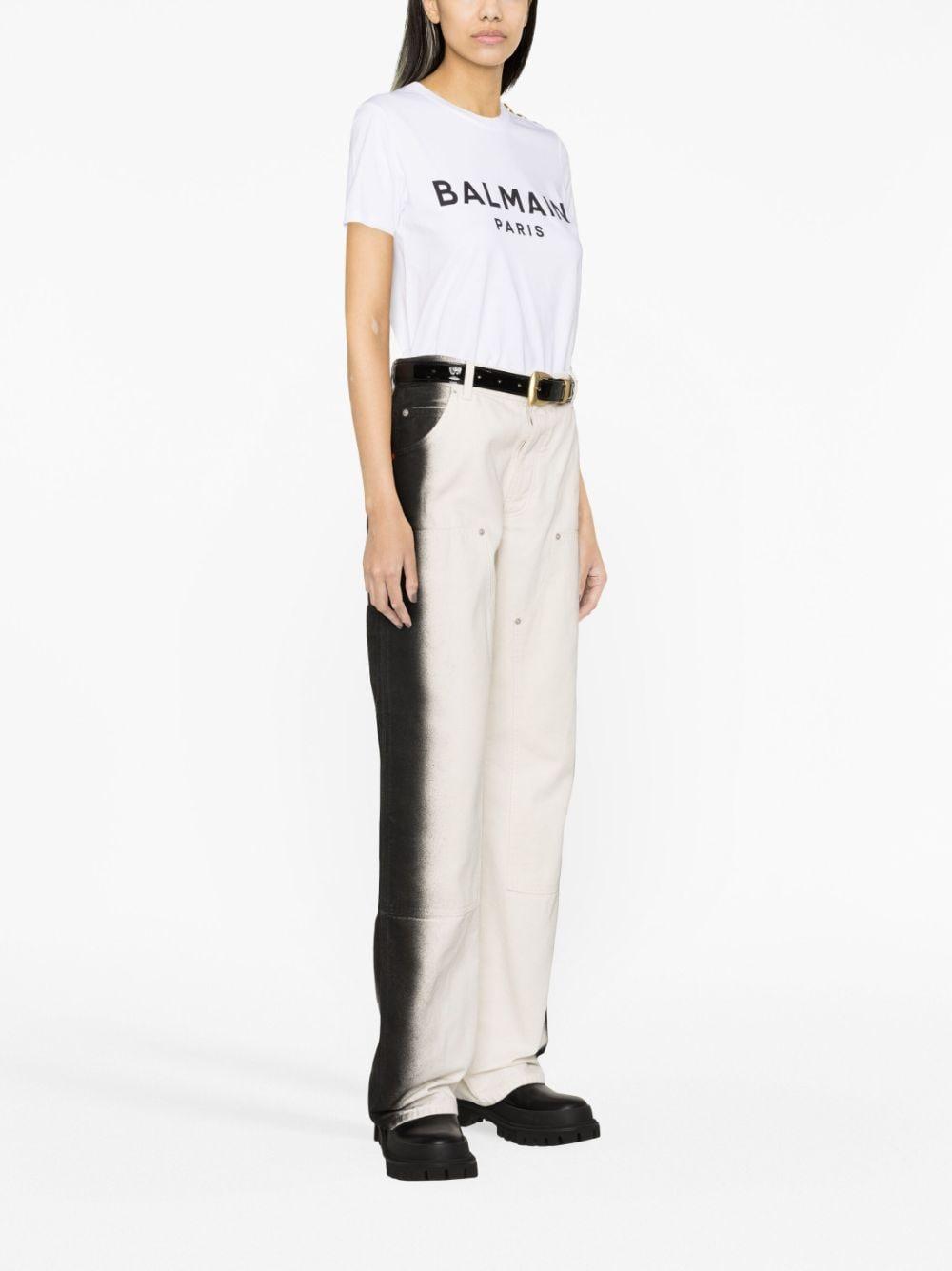 Button-embellished logo-print T-shirt BF1EF005BB02 GAB BALMAIN