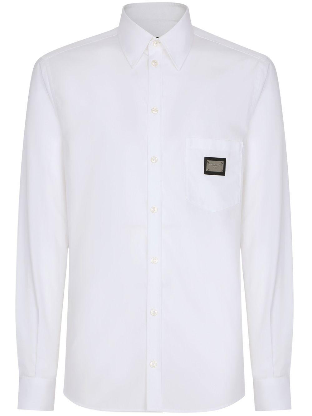 Martini-fit logo-tag cotton shirt<BR/><BR/><BR/> G5JG4T FU5U8W0800 DOLCE & GABBANA
