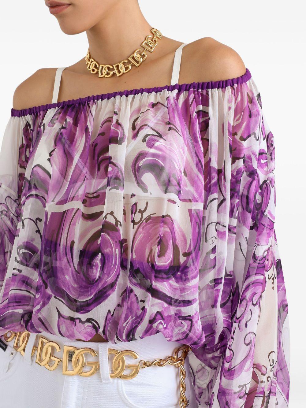 Majolica-print silk chiffon top F72G7T HI1T4HP5DQ DOLCE & GABBANA