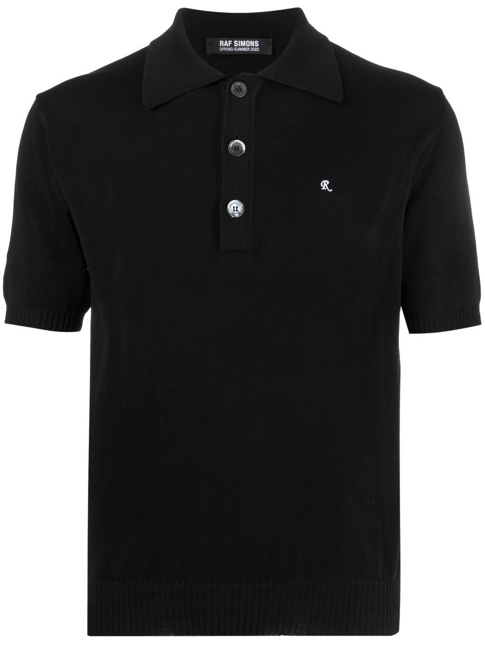 Black cotton cotton fine-knit polo shirt