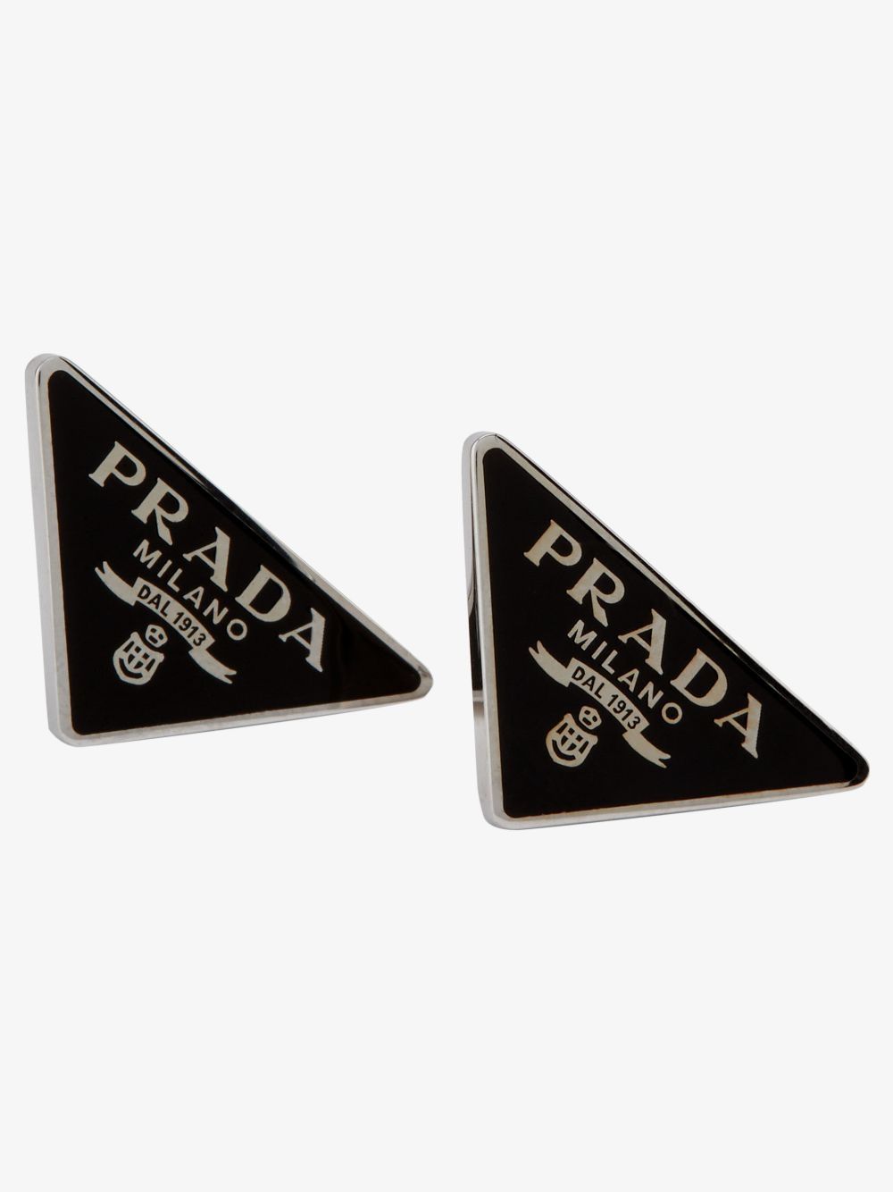 Silver/black sterling silver/enamel Prada Symbole stud earrings