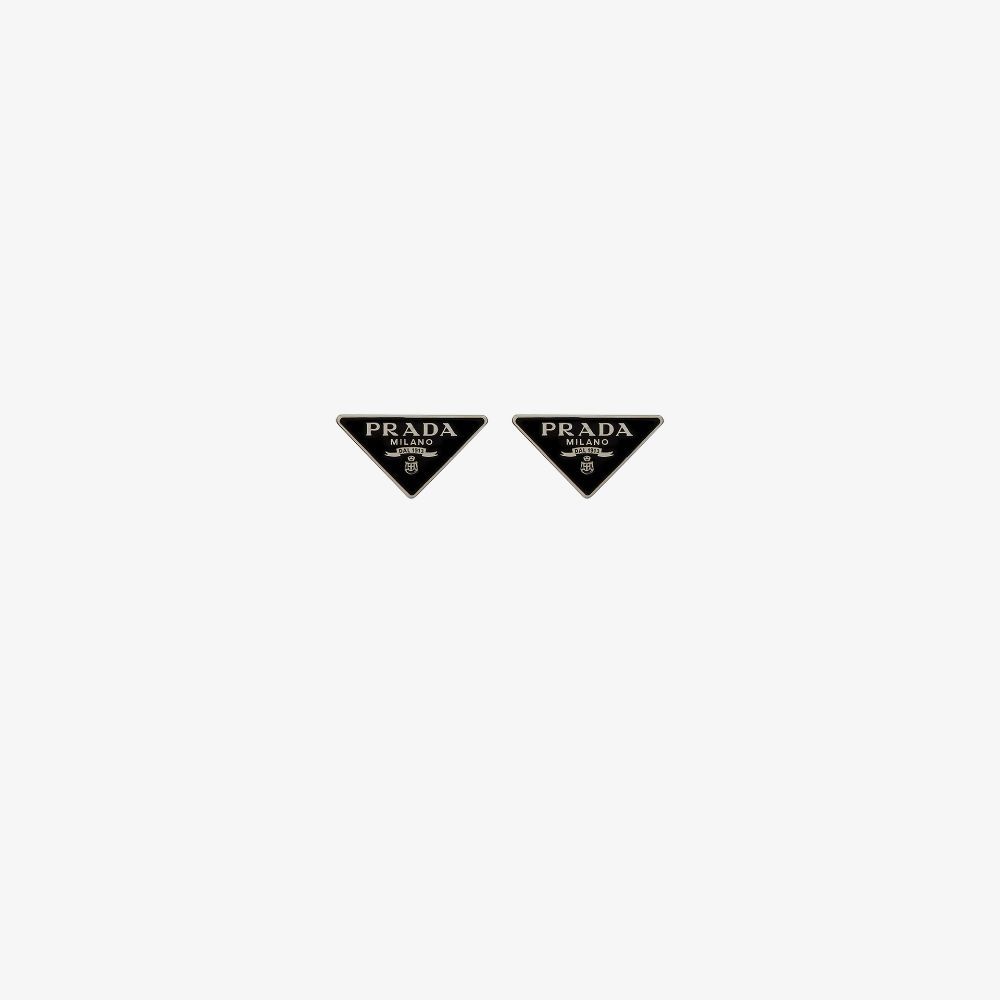 Silver/black sterling silver/enamel Prada Symbole stud earrings