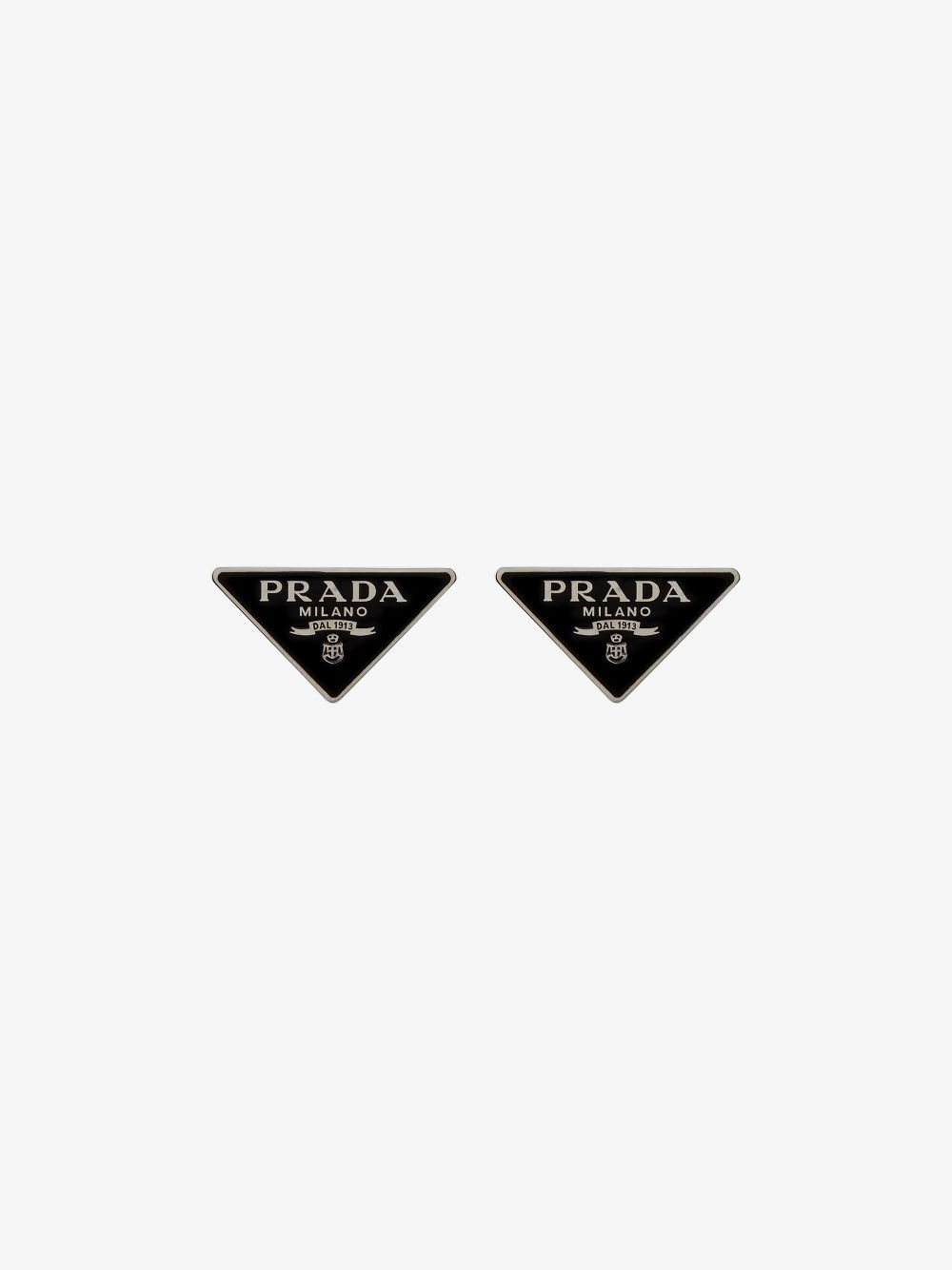 Silver/black sterling silver/enamel Prada Symbole stud earrings