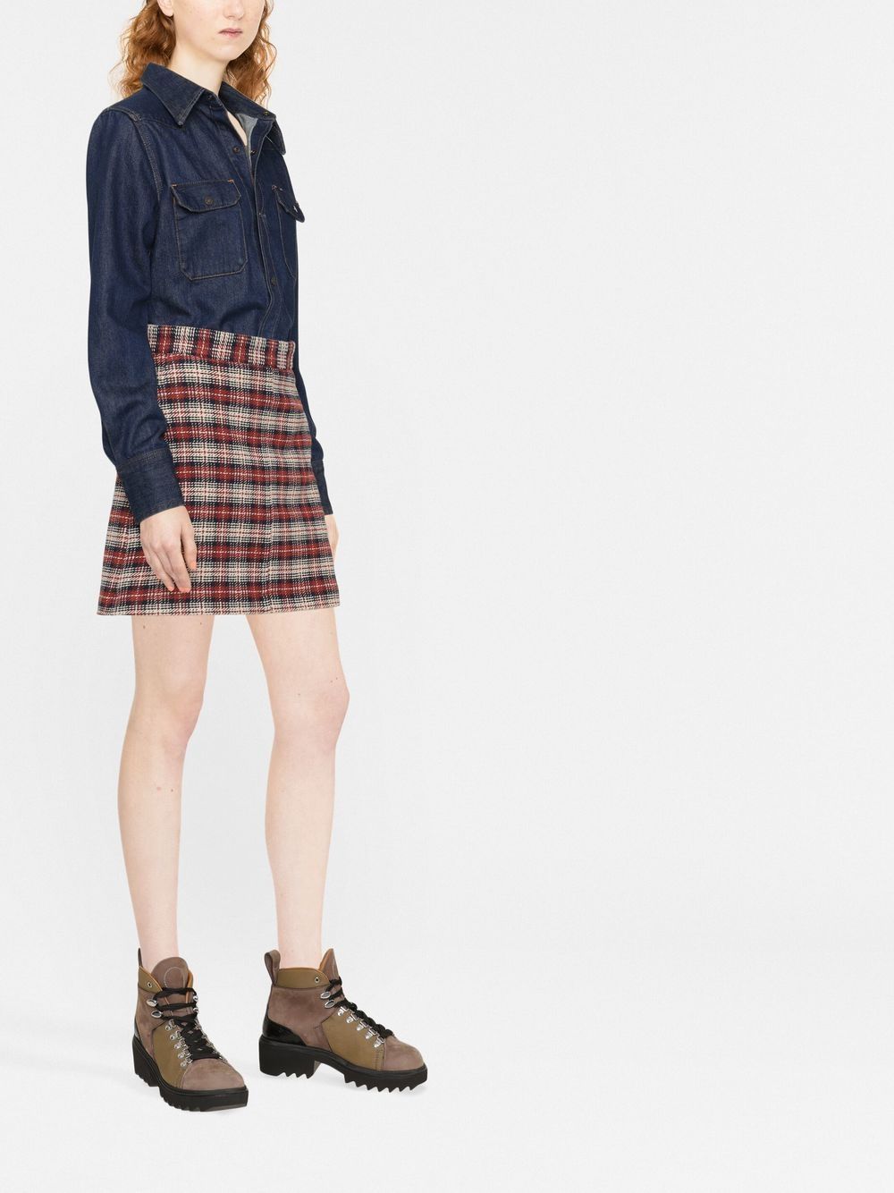 minigonna a trapezio a quadri multicolore