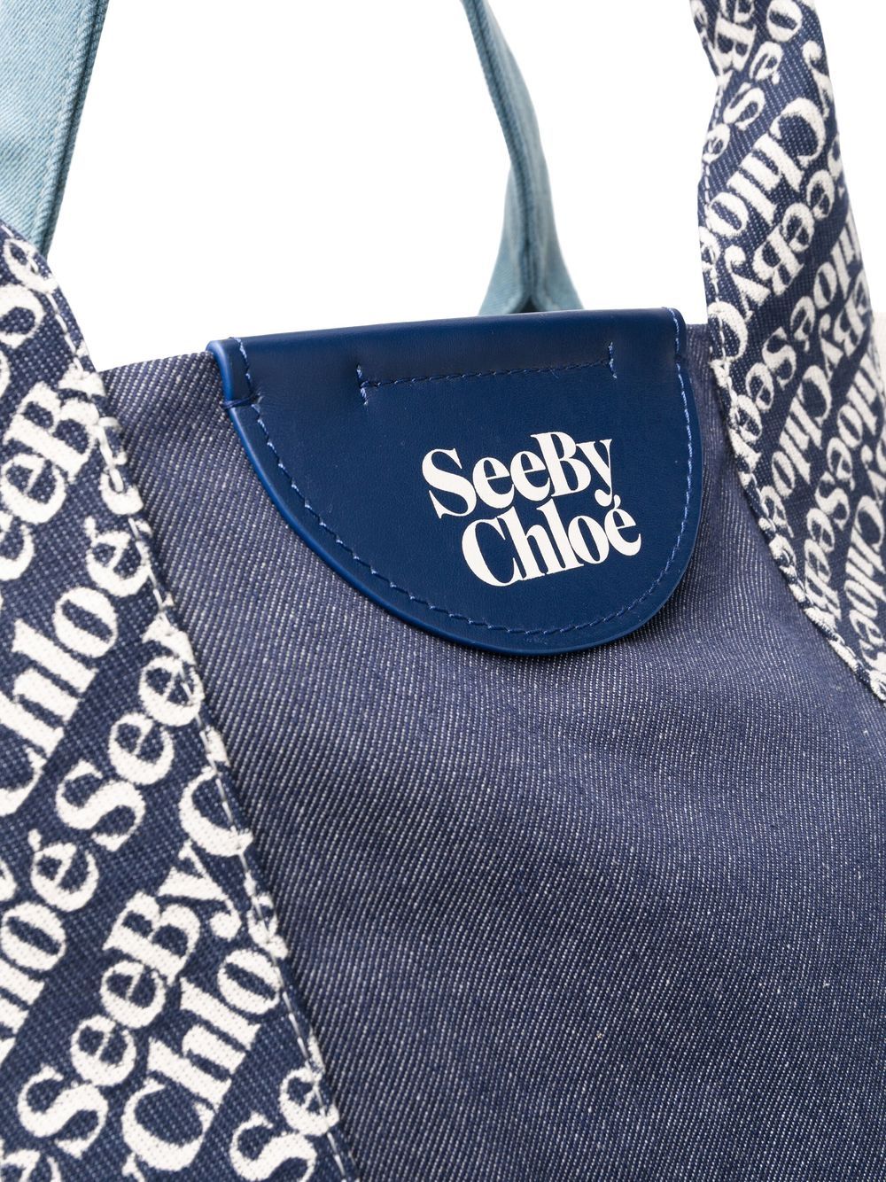 Borsa tote in cotone con stampa logo azzurro/blu navy