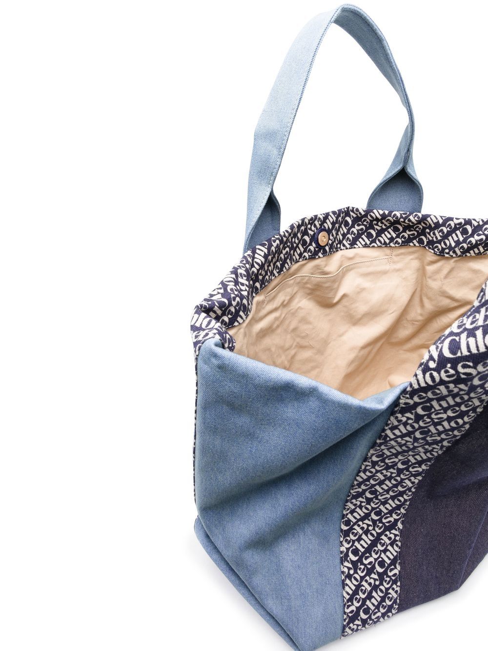 Borsa tote in cotone con stampa logo azzurro/blu navy