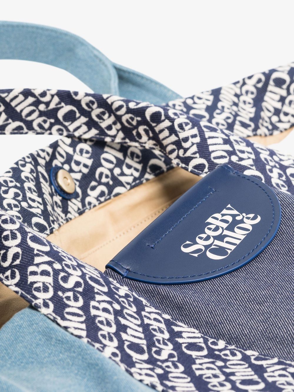Borsa tote in cotone con stampa logo azzurro/blu navy