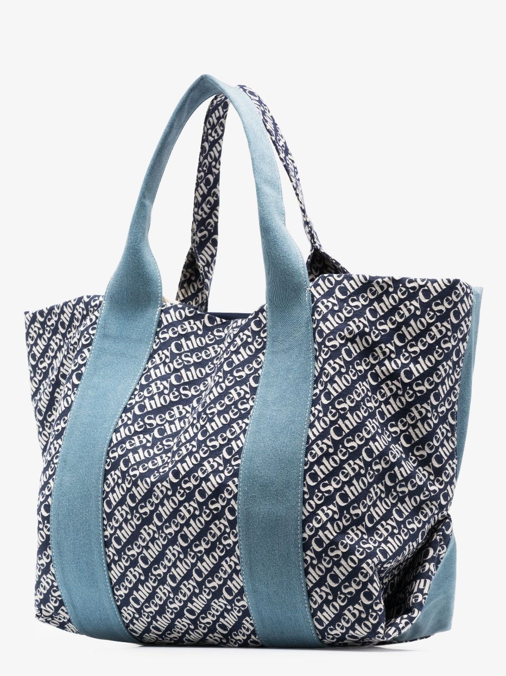Borsa tote in cotone con stampa logo azzurro/blu navy