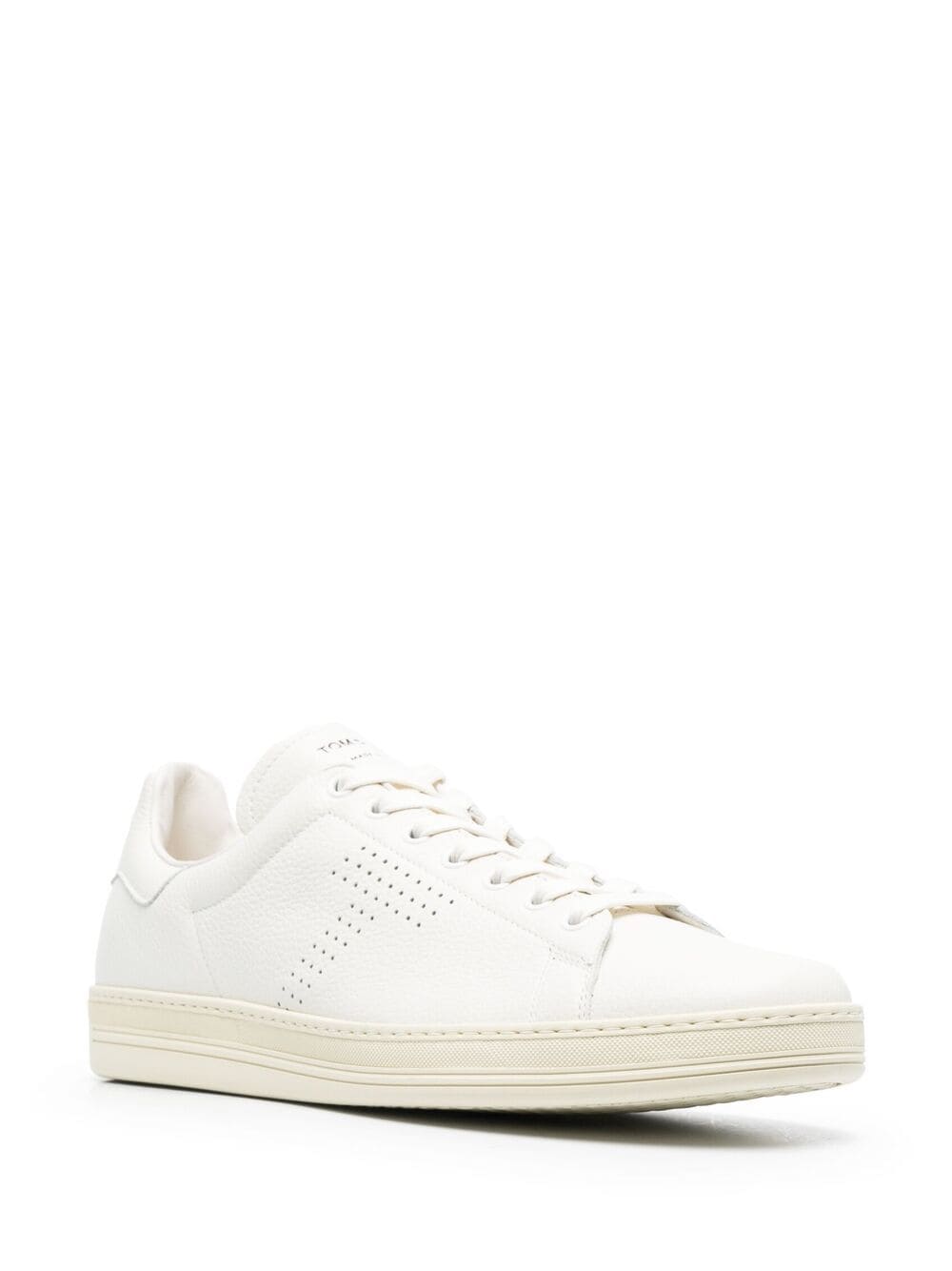 Sneakers con lacci in pelle di vitello bianca con dettagli perforati