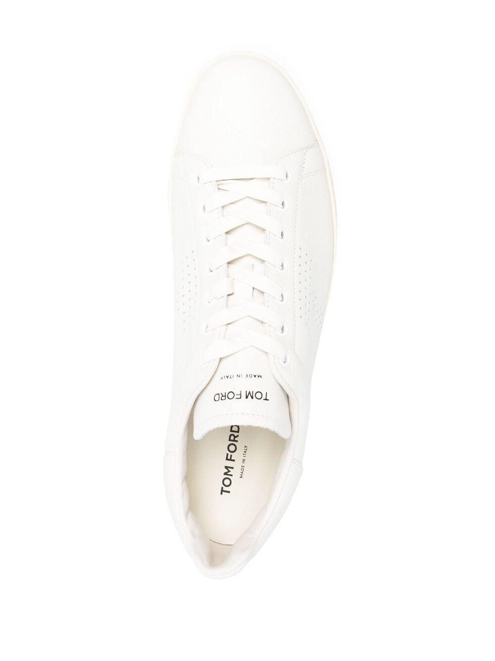 Sneakers con lacci in pelle di vitello bianca con dettagli perforati