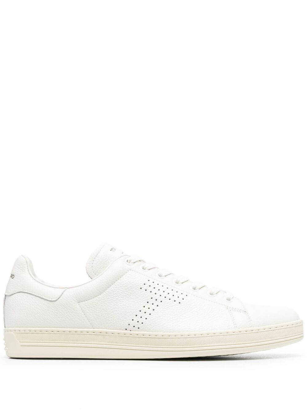Sneakers con lacci in pelle di vitello bianca con dettagli perforati