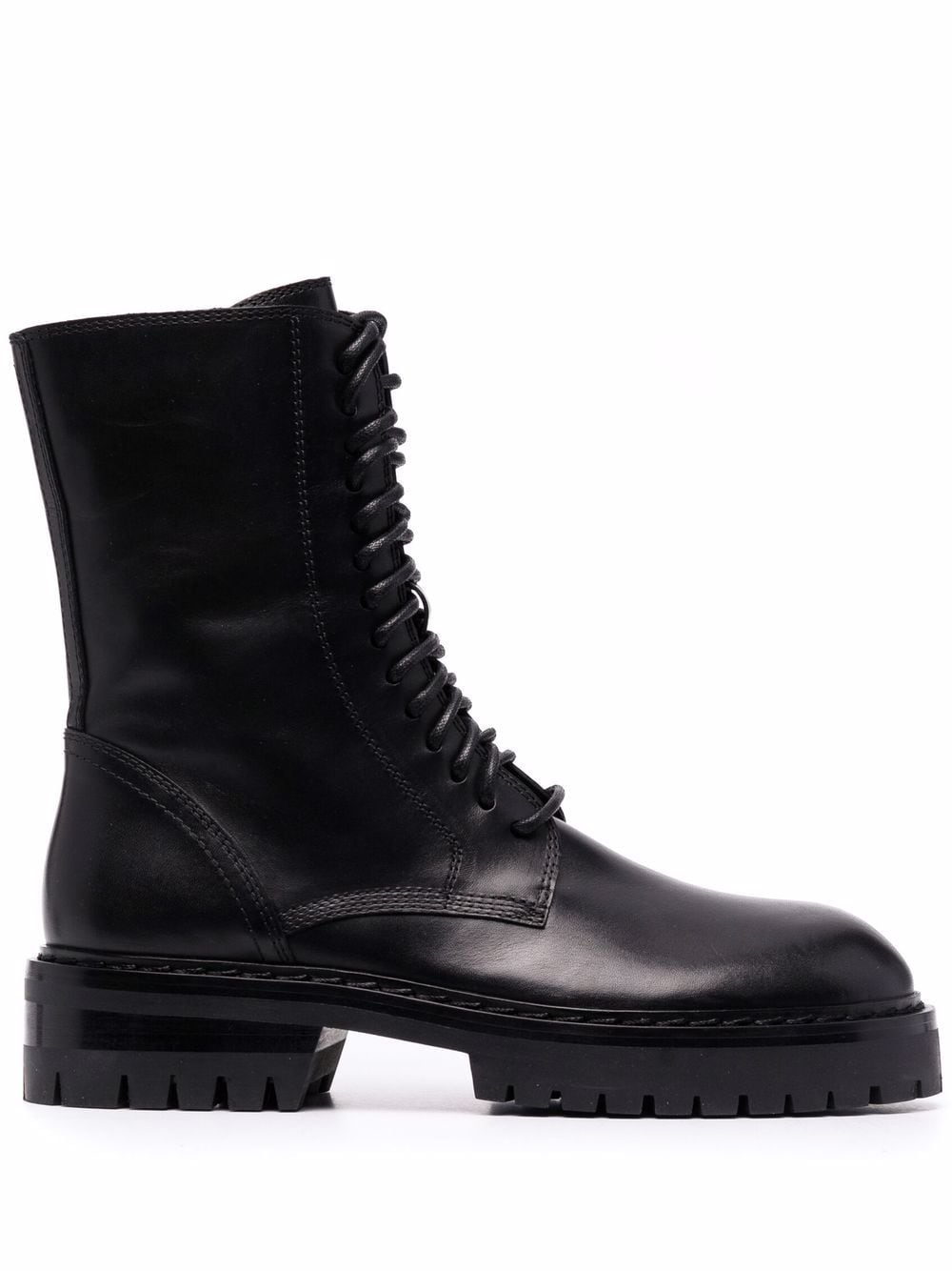 Black leather leather combat boots