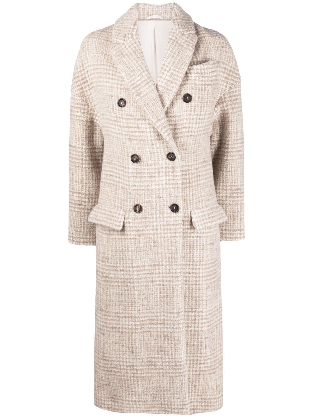 Check double-breasted coat
