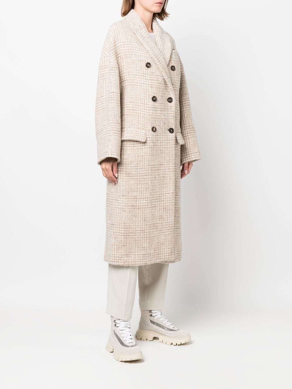 Check double-breasted coat